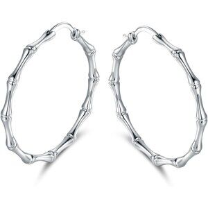 Womens Gold Bamboo Hoop Earrings | 18K Gold, Rose Gold, or White Gold Plated Bam